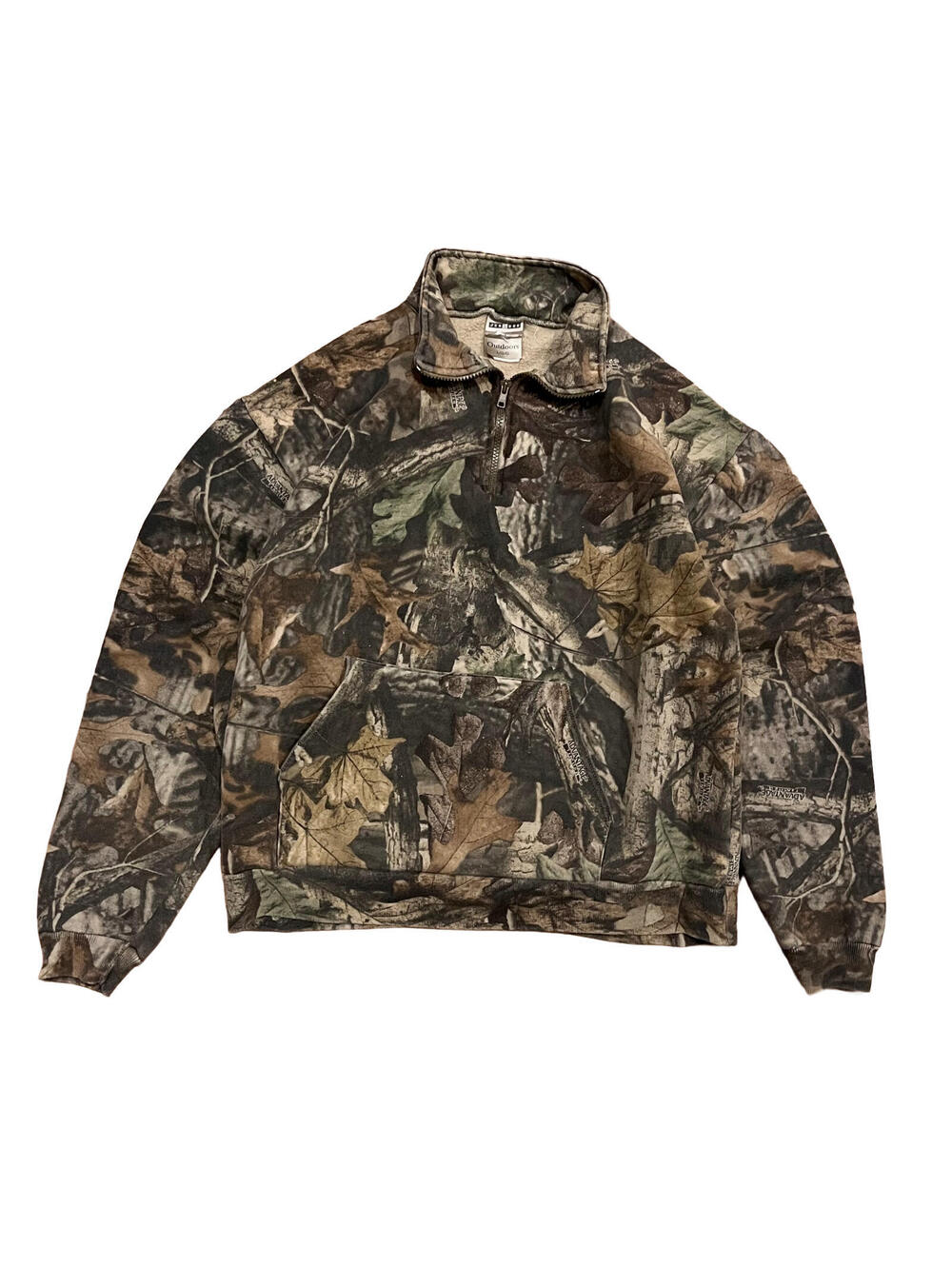 Vintage Jerzees Camo Sweatshirt  Large Green Brown Quarter Zip Pocket